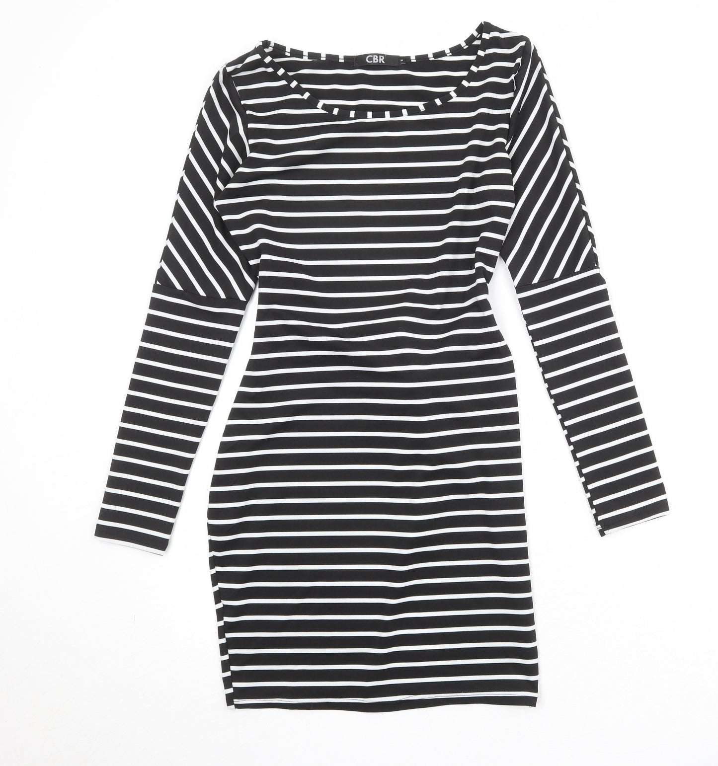 CBR Womens Black Striped Polyester T-Shirt Dress Size S Boat Neck Pullover