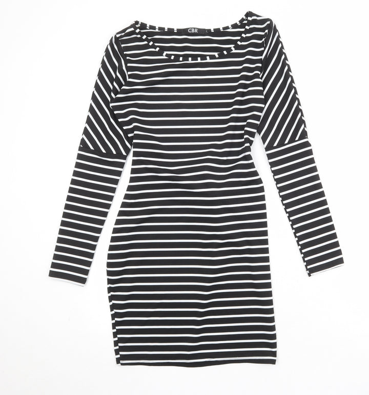 CBR Womens Black Striped Polyester T-Shirt Dress Size S Boat Neck Pullover