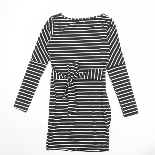 CBR Womens Black Striped Polyester T-Shirt Dress Size S Boat Neck Pullover