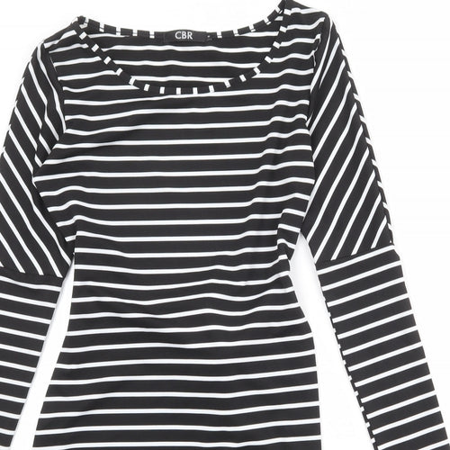 CBR Womens Black Striped Polyester T-Shirt Dress Size S Boat Neck Pullover