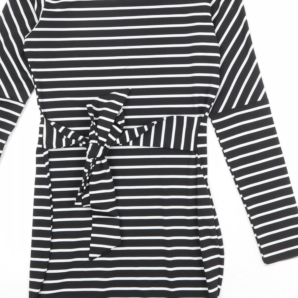 CBR Womens Black Striped Polyester T-Shirt Dress Size S Boat Neck Pullover