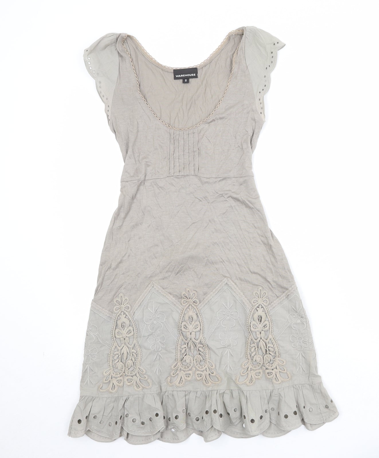 Warehouse Womens Beige Viscose Fit & Flare Size 10 Scoop Neck Pullover