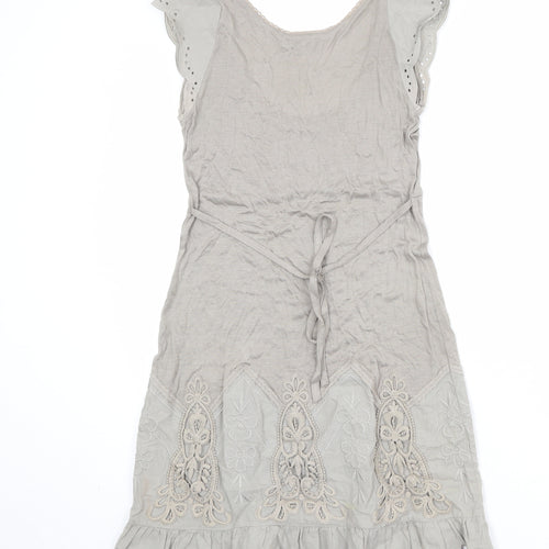 Warehouse Womens Beige Viscose Fit & Flare Size 10 Scoop Neck Pullover