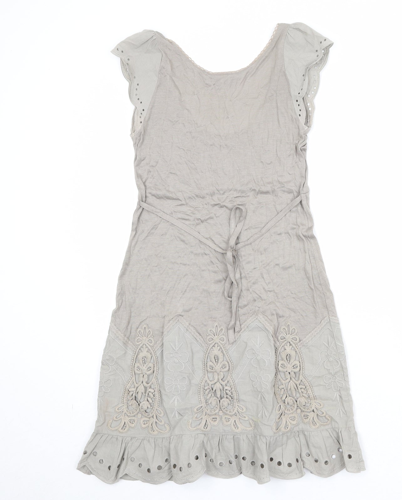 Warehouse Womens Beige Viscose Fit & Flare Size 10 Scoop Neck Pullover