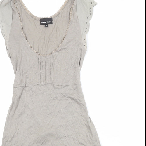 Warehouse Womens Beige Viscose Fit & Flare Size 10 Scoop Neck Pullover