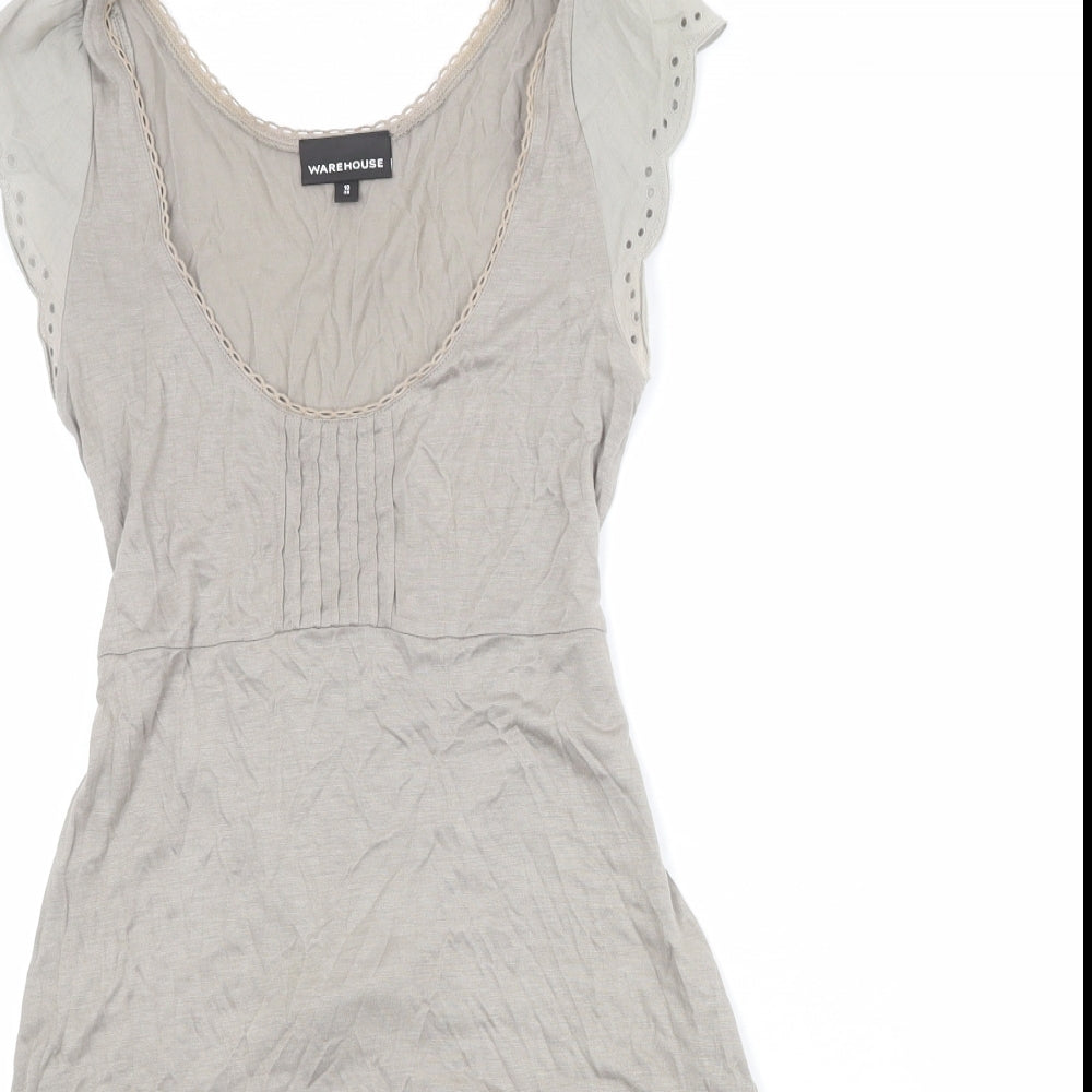 Warehouse Womens Beige Viscose Fit & Flare Size 10 Scoop Neck Pullover