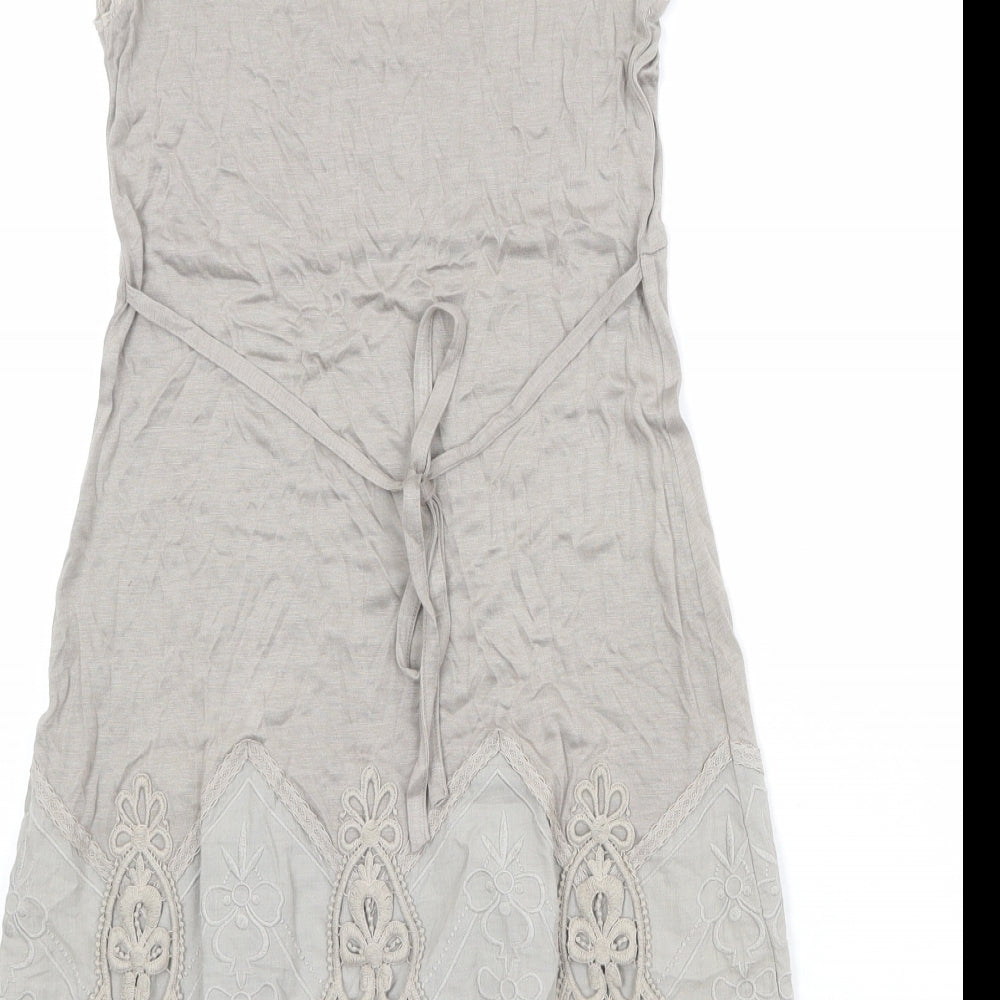 Warehouse Womens Beige Viscose Fit & Flare Size 10 Scoop Neck Pullover
