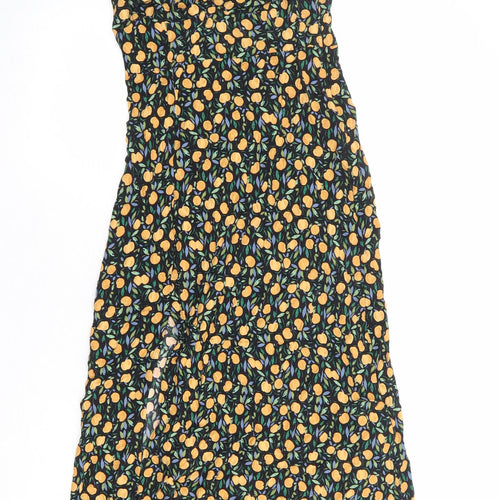 & Other Stories Womens Black Geometric Rayon Slip Dress Size 8 Sweetheart Zip - Tie Front Detail
