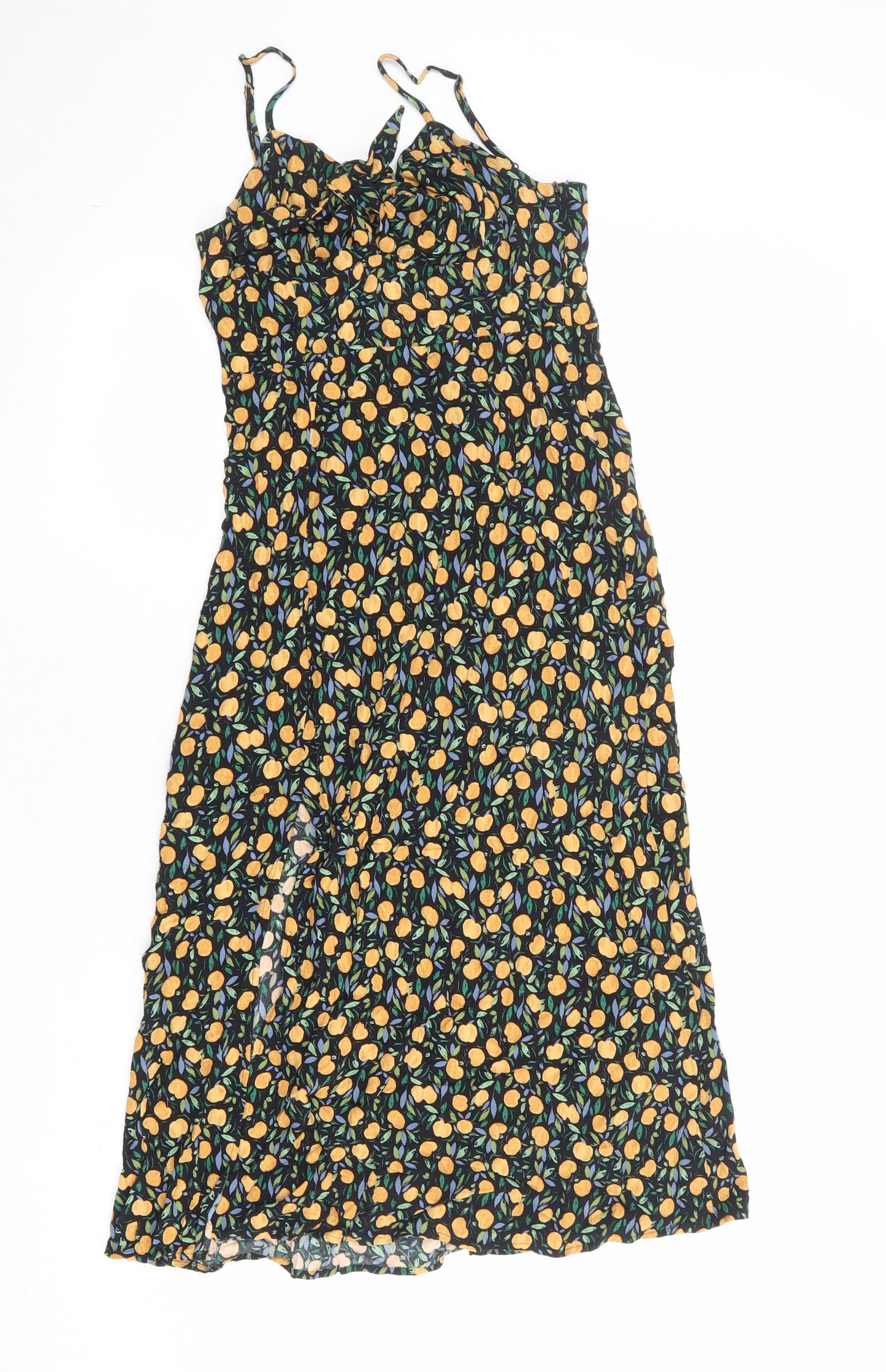 & Other Stories Womens Black Geometric Rayon Slip Dress Size 8 Sweetheart Zip - Tie Front Detail