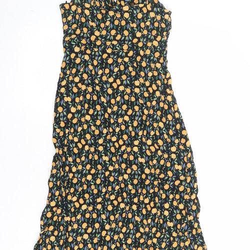 & Other Stories Womens Black Geometric Rayon Slip Dress Size 8 Sweetheart Zip - Tie Front Detail
