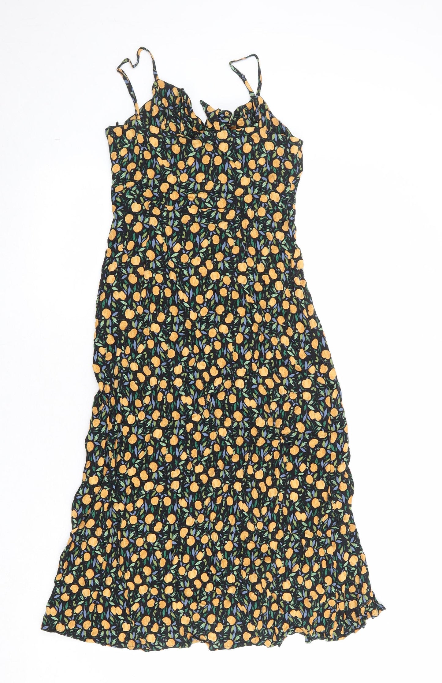& Other Stories Womens Black Geometric Rayon Slip Dress Size 8 Sweetheart Zip - Tie Front Detail