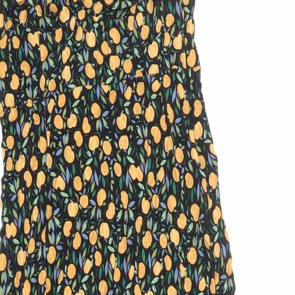 & Other Stories Womens Black Geometric Rayon Slip Dress Size 8 Sweetheart Zip - Tie Front Detail