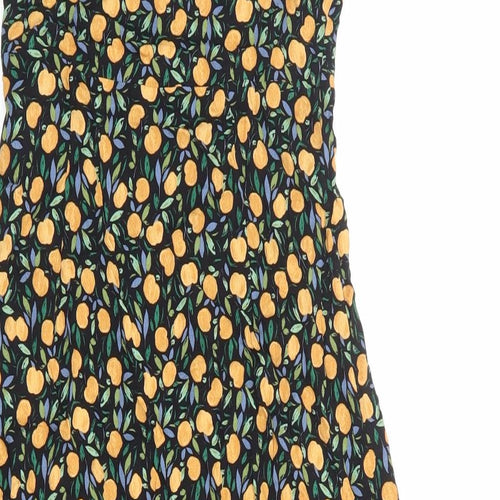 & Other Stories Womens Black Geometric Rayon Slip Dress Size 8 Sweetheart Zip - Tie Front Detail