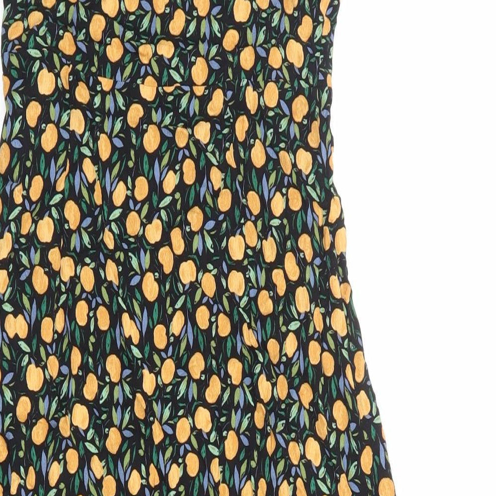 & Other Stories Womens Black Geometric Rayon Slip Dress Size 8 Sweetheart Zip - Tie Front Detail