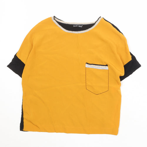 Zara Womens Orange Colourblock Polyester Basic T-Shirt Size S Round Neck