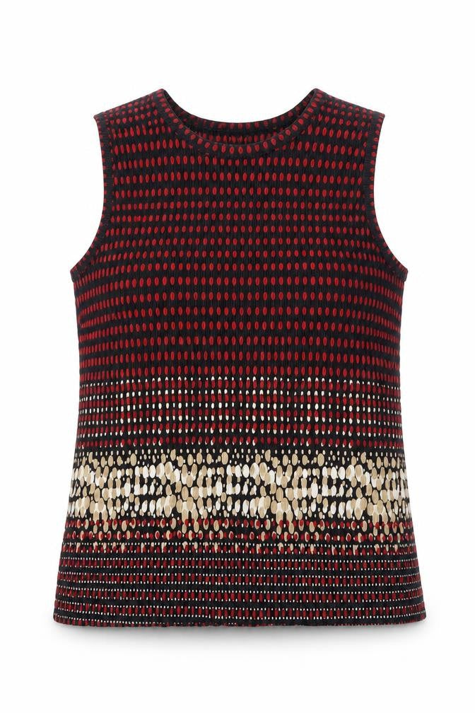 Front view of Pleat Pleat women’s multicoloured geometric polyester basic tank, size S, round neck