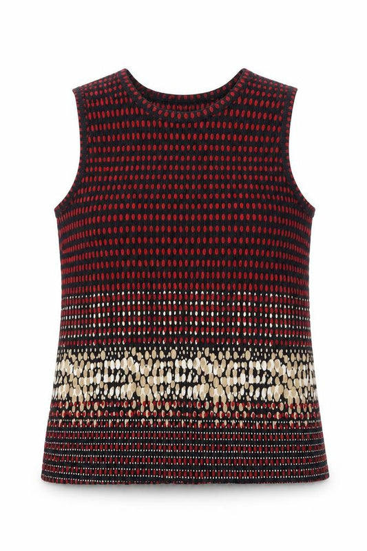 Front view of Pleat Pleat women’s multicoloured geometric polyester basic tank, size S, round neck
