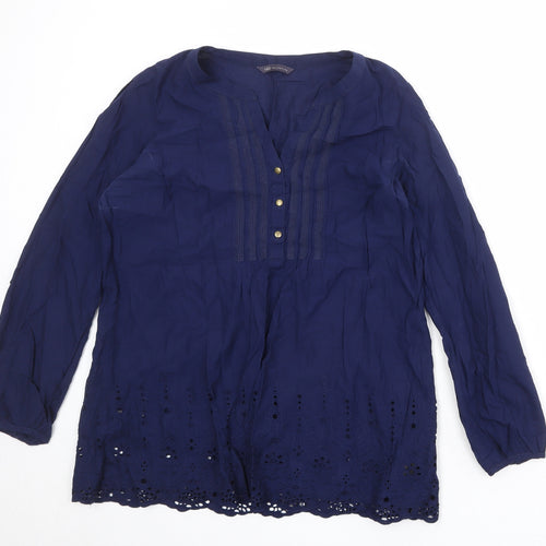 Marks and Spencer Womens Blue 100% Cotton Basic Blouse Size 14 V-Neck
