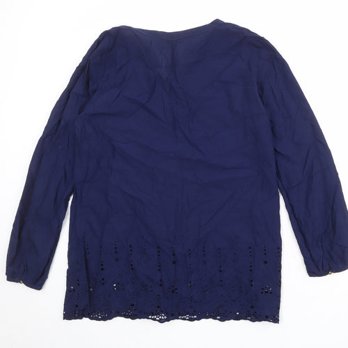 Marks and Spencer Womens Blue 100% Cotton Basic Blouse Size 14 V-Neck