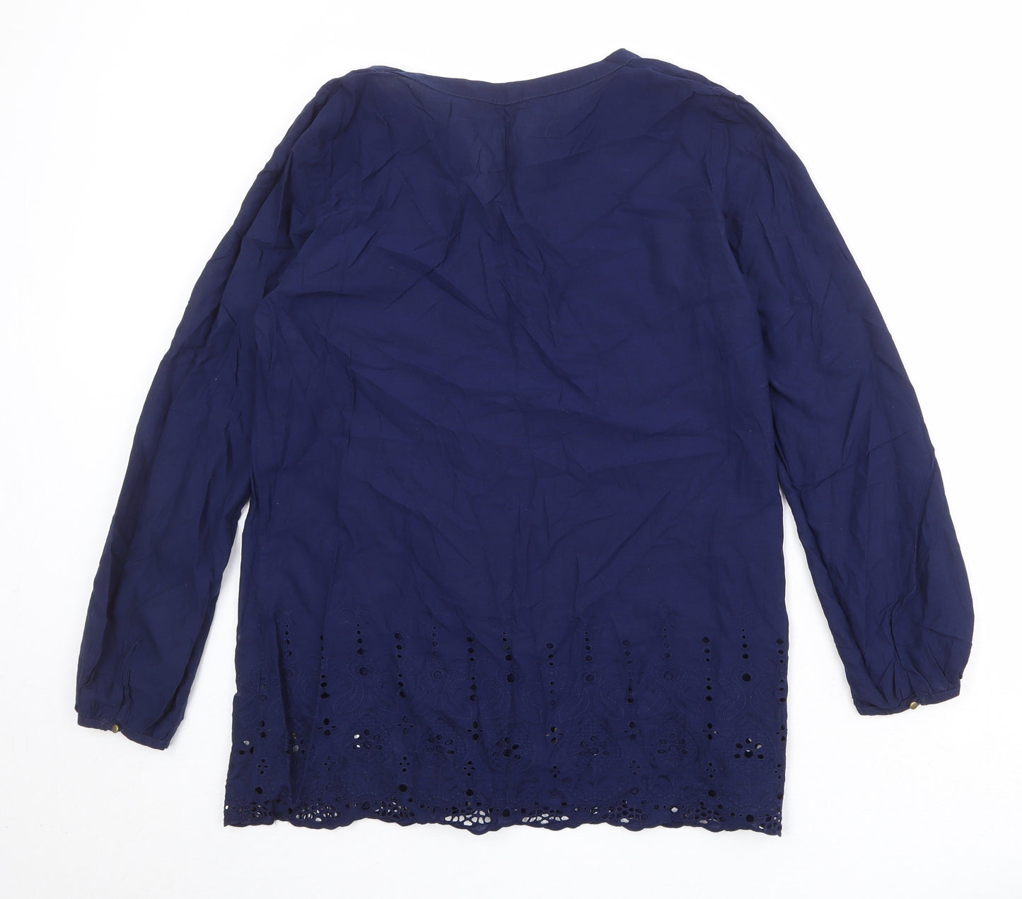Marks and Spencer Womens Blue 100% Cotton Basic Blouse Size 14 V-Neck