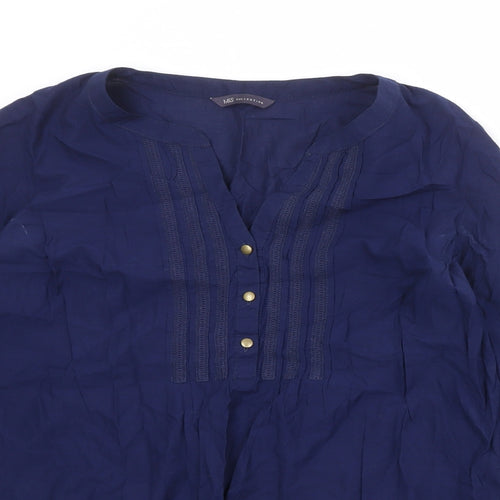 Marks and Spencer Womens Blue 100% Cotton Basic Blouse Size 14 V-Neck