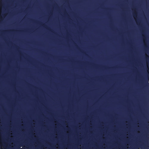 Marks and Spencer Womens Blue 100% Cotton Basic Blouse Size 14 V-Neck
