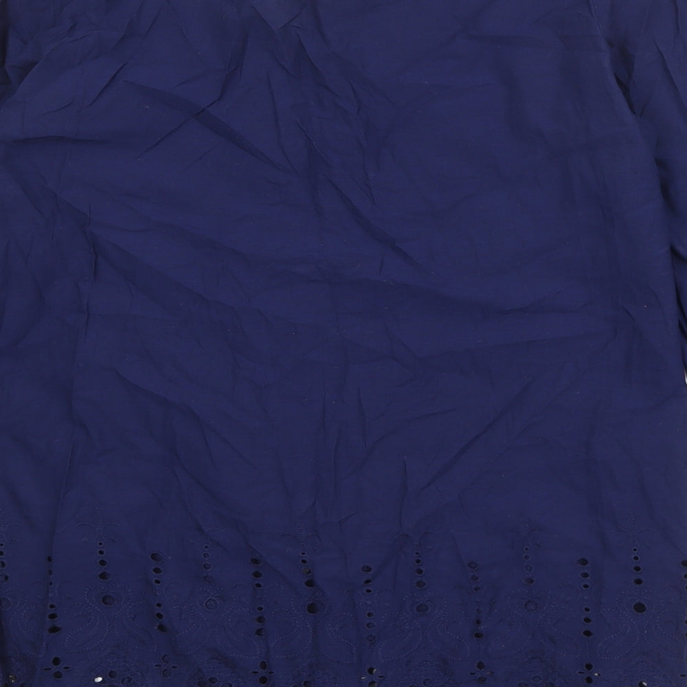 Marks and Spencer Womens Blue 100% Cotton Basic Blouse Size 14 V-Neck