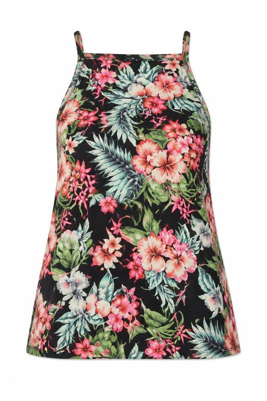 Front view of New Look women’s multicoloured floral polyester basic tank, size UK 8, round neck