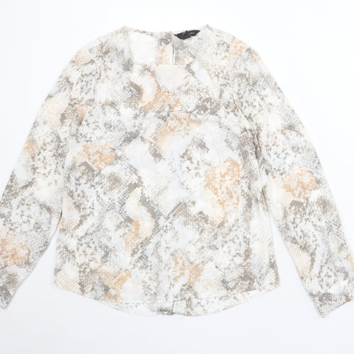 New Look Womens Beige Animal Print Polyester Basic Blouse Size 10 Square Neck - Snakeskin Pattern