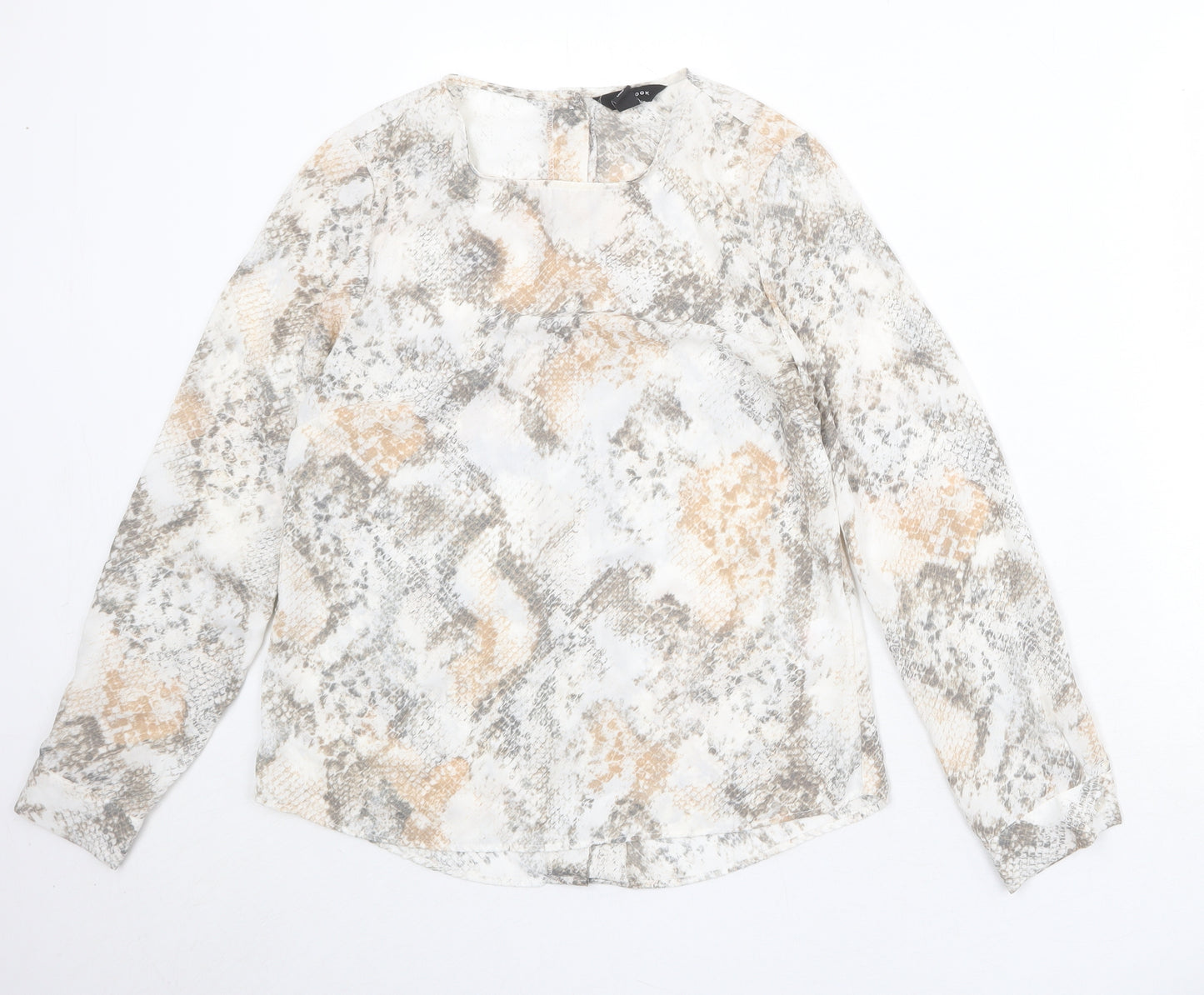 New Look Womens Beige Animal Print Polyester Basic Blouse Size 10 Square Neck - Snakeskin Pattern