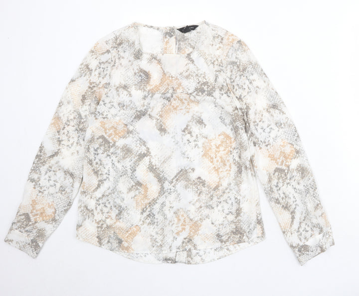 New Look Womens Beige Animal Print Polyester Basic Blouse Size 10 Square Neck - Snakeskin Pattern