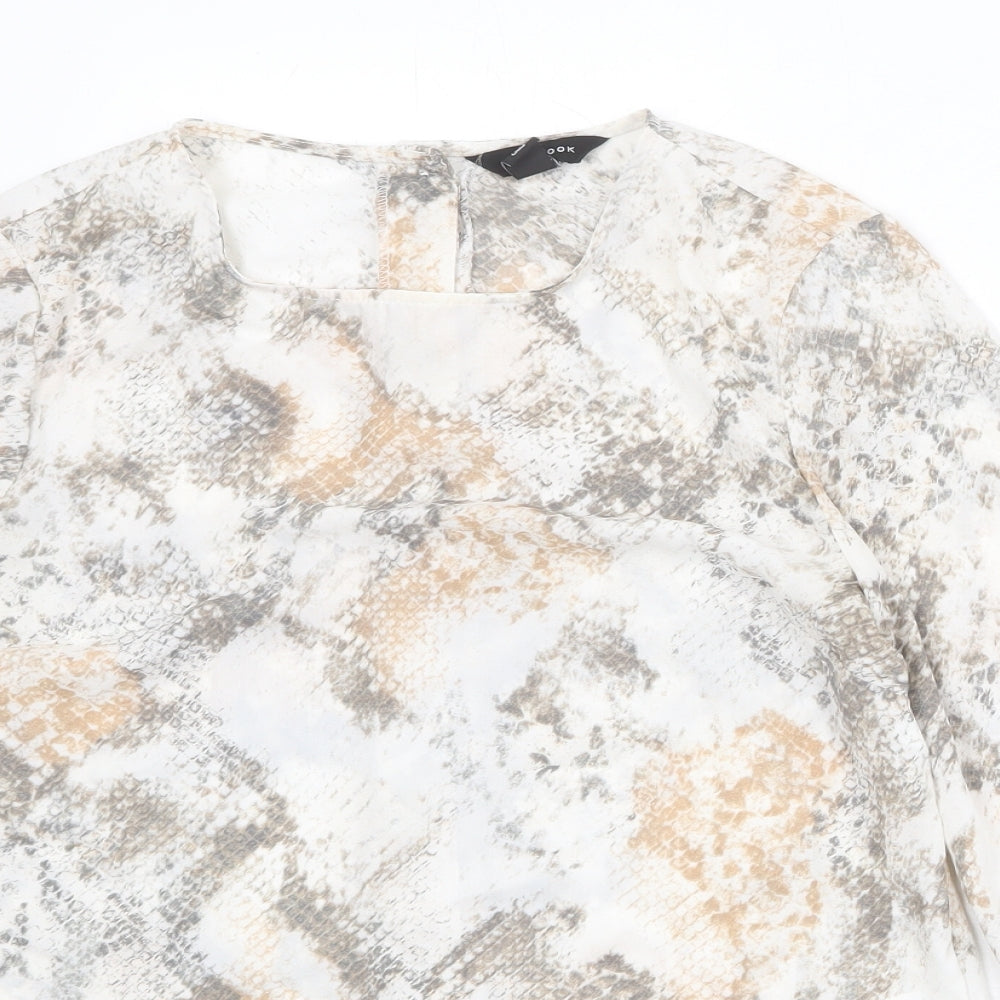 New Look Womens Beige Animal Print Polyester Basic Blouse Size 10 Square Neck - Snakeskin Pattern