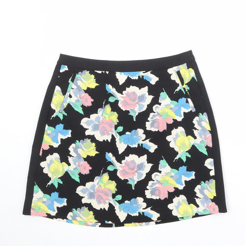 Oasis Womens Black Floral Polyester A-Line Skirt Size 10 Zip