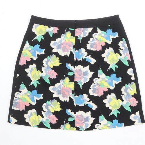 Oasis Womens Black Floral Polyester A-Line Skirt Size 10 Zip