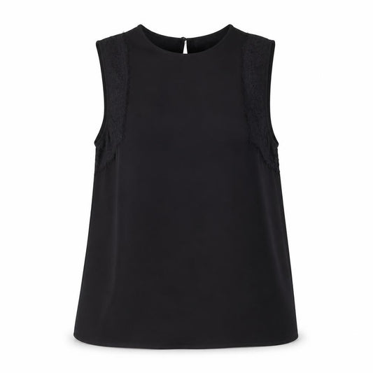 Front view of Warehouse women’s black polyester basic tank, size UK 10, round neck