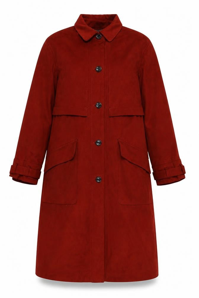 Front view of TRF Collection women’s red pea coat coat, size S, button