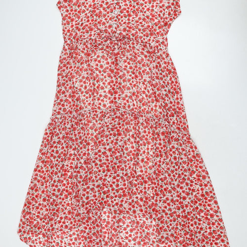 Flamant Rose Womens Red Floral Polyester Shirt Dress Size S Collared Button