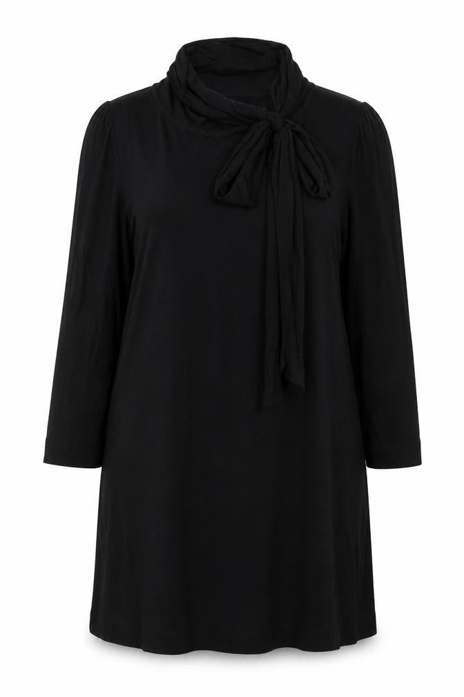 Front view of H&M women’s black cotton a-line, size UK 14, round neck tie