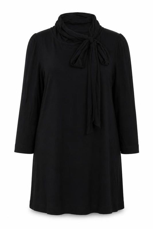 Front view of H&M women’s black cotton a-line, size UK 14, round neck tie