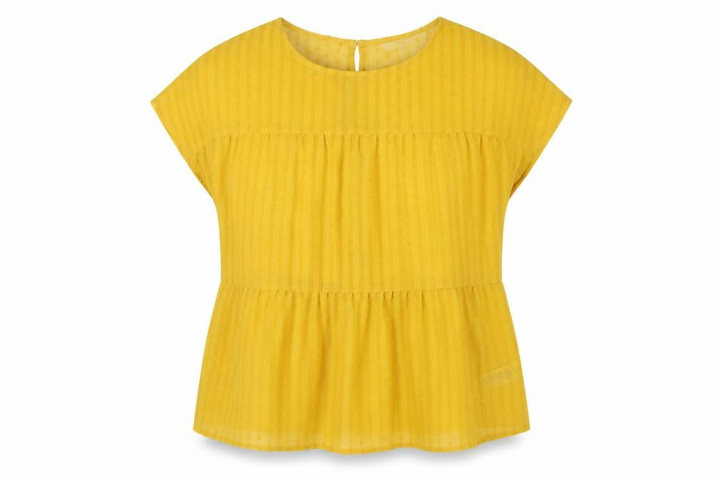 Front view of Next women’s yellow polyester basic blouse, size UK 10, round neck