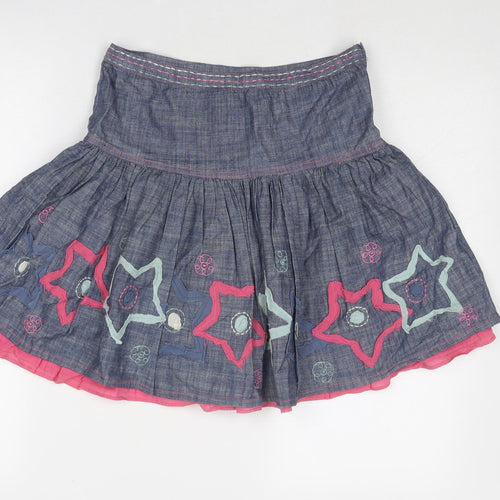 John Lewis Girls Blue Geometric Cotton Skater Skirt Size 12 Years Regular Zip