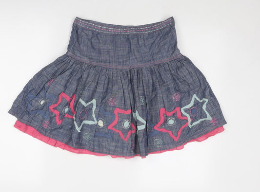 John Lewis Girls Blue Geometric Cotton Skater Skirt Size 12 Years Regular Zip