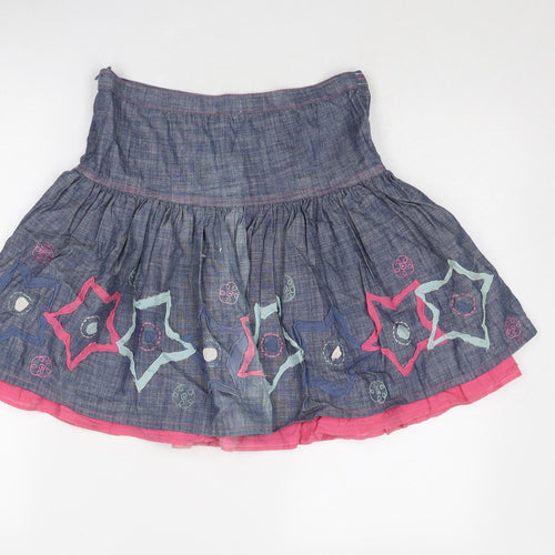 John Lewis Girls Blue Geometric Cotton Skater Skirt Size 12 Years Regular Zip