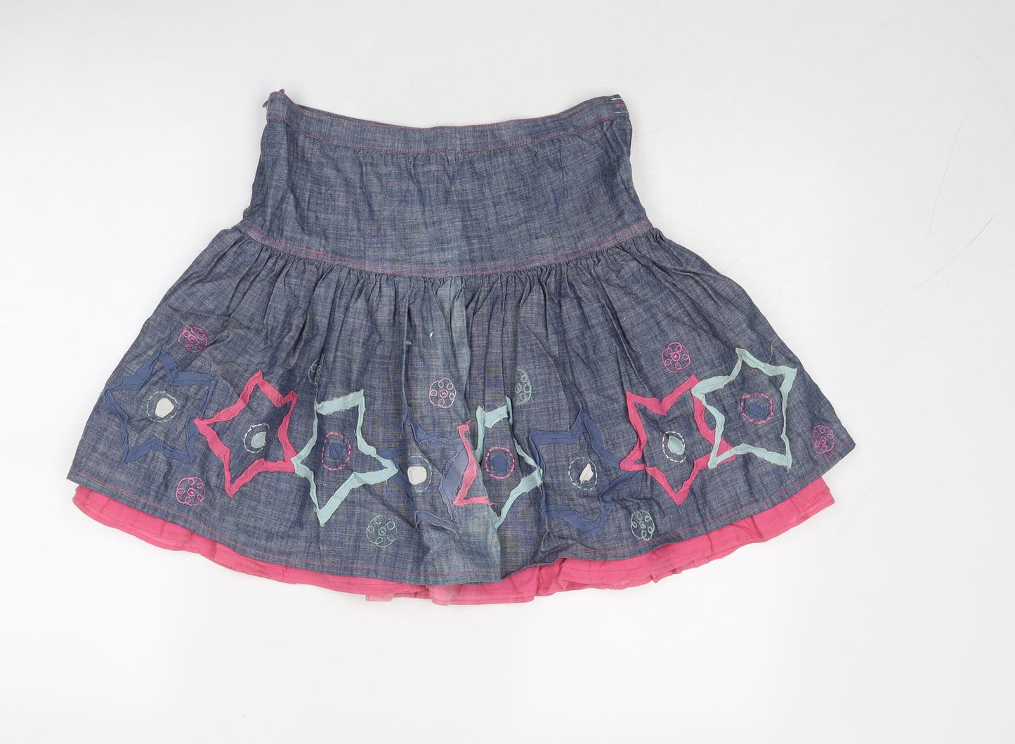 John Lewis Girls Blue Geometric Cotton Skater Skirt Size 12 Years Regular Zip