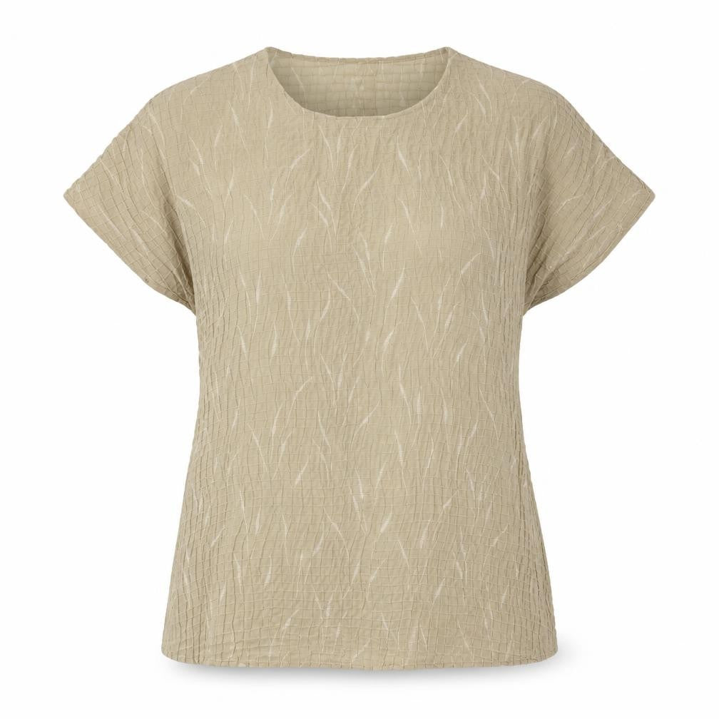 Front view of Bianca women’s beige geometric polyester basic blouse, size UK 12, round neck