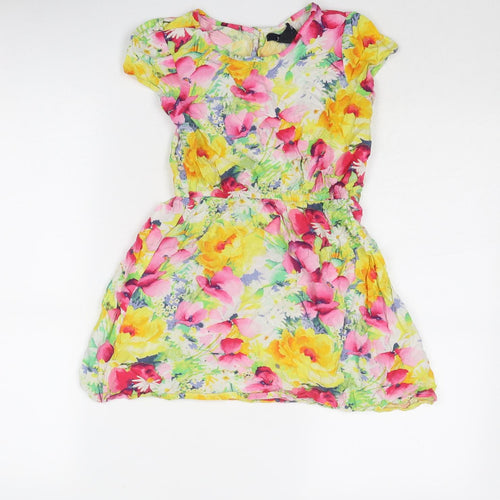 Gap Girls Multicoloured Floral Viscose Mini Size 8-9 Years Round Neck Button