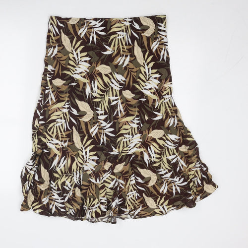 Bonmarché Womens Brown Geometric Viscose Swing Skirt Size 14 - Leaf Pattern