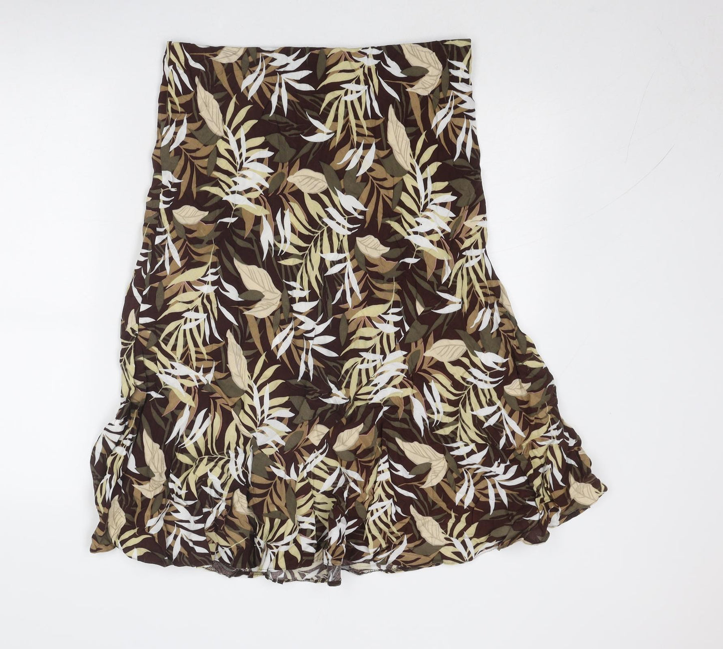 Bonmarché Womens Brown Geometric Viscose Swing Skirt Size 14 - Leaf Pattern