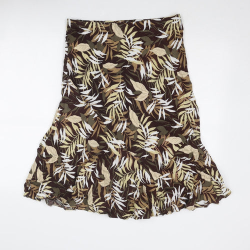 Bonmarché Womens Brown Geometric Viscose Swing Skirt Size 14 - Leaf Pattern