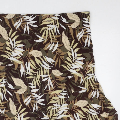 Bonmarché Womens Brown Geometric Viscose Swing Skirt Size 14 - Leaf Pattern